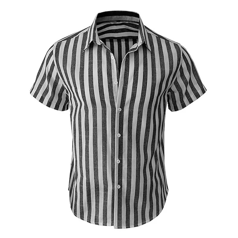 Alternating Striped mens Shirts Summer Minimalist Shirts Beach Casual Style Short Sleeved Shirt Mens Hawaii Vacation Shirt a260716 - view 6