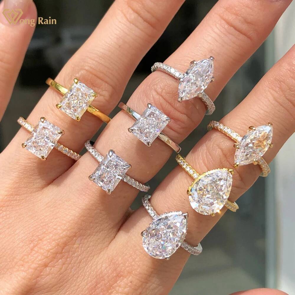 Wedding Rings F Color Crushed Ice Cut Lab CZ Sapphire 18K Gold Plated 925 Sterling Silver Ring Setting Gemstone Party Fine Jewelry Rings Gift For Wome - view 3