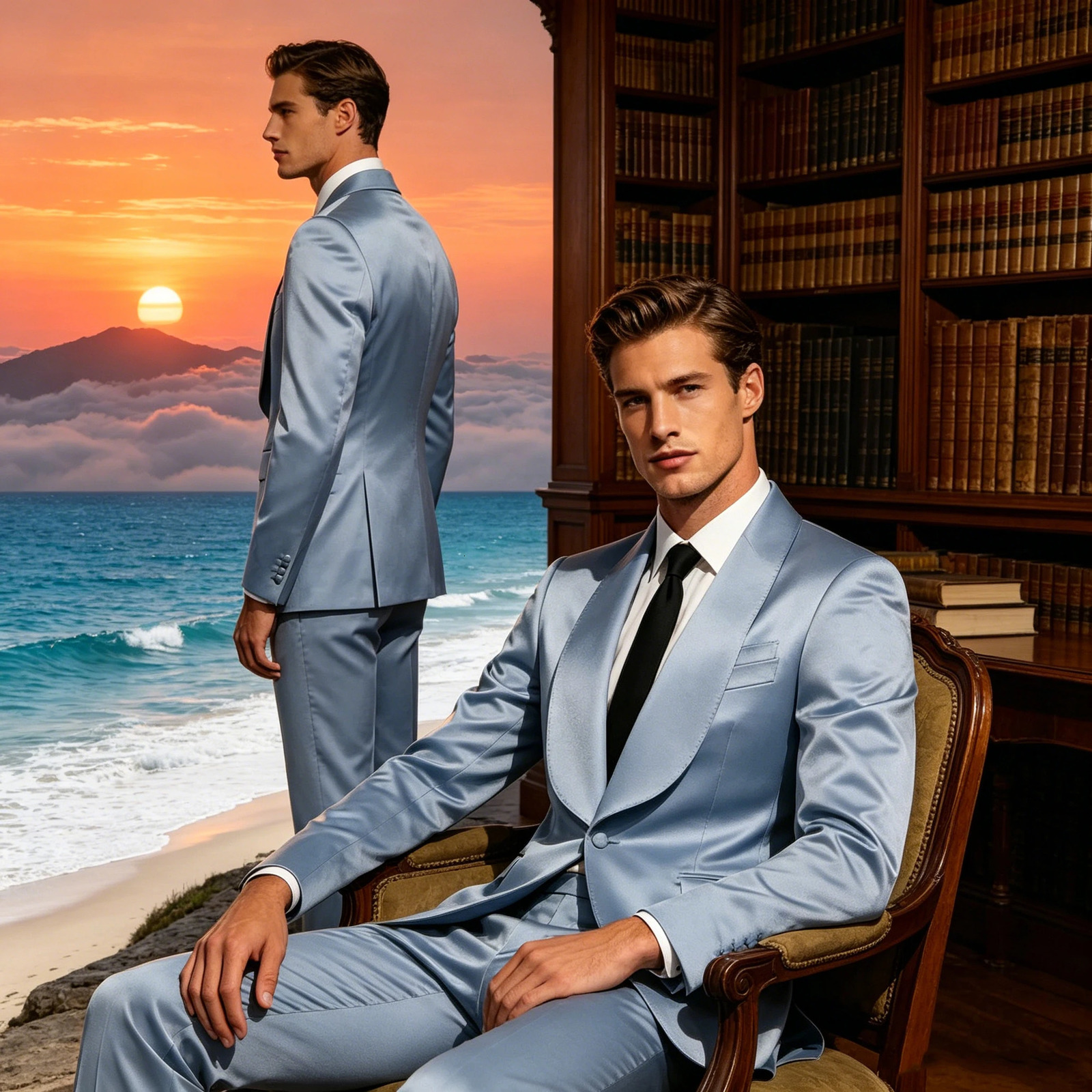 y Mens Satin Tuxedo Suit Shawl Lapel Slim Fit 2-Piece Blazer Pants Set Formal Business Casual Jacket Coat for Wedding 260715 - view 5