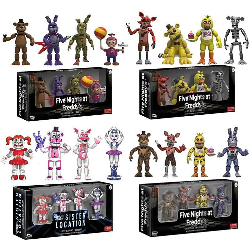 FNAF 4pcs/set Freddy Bonnie Chica Foxy Nightmare Balloon Boy Sister Action Figure Collection Model Vinyl Figurine Doll Toys 26Y0716
