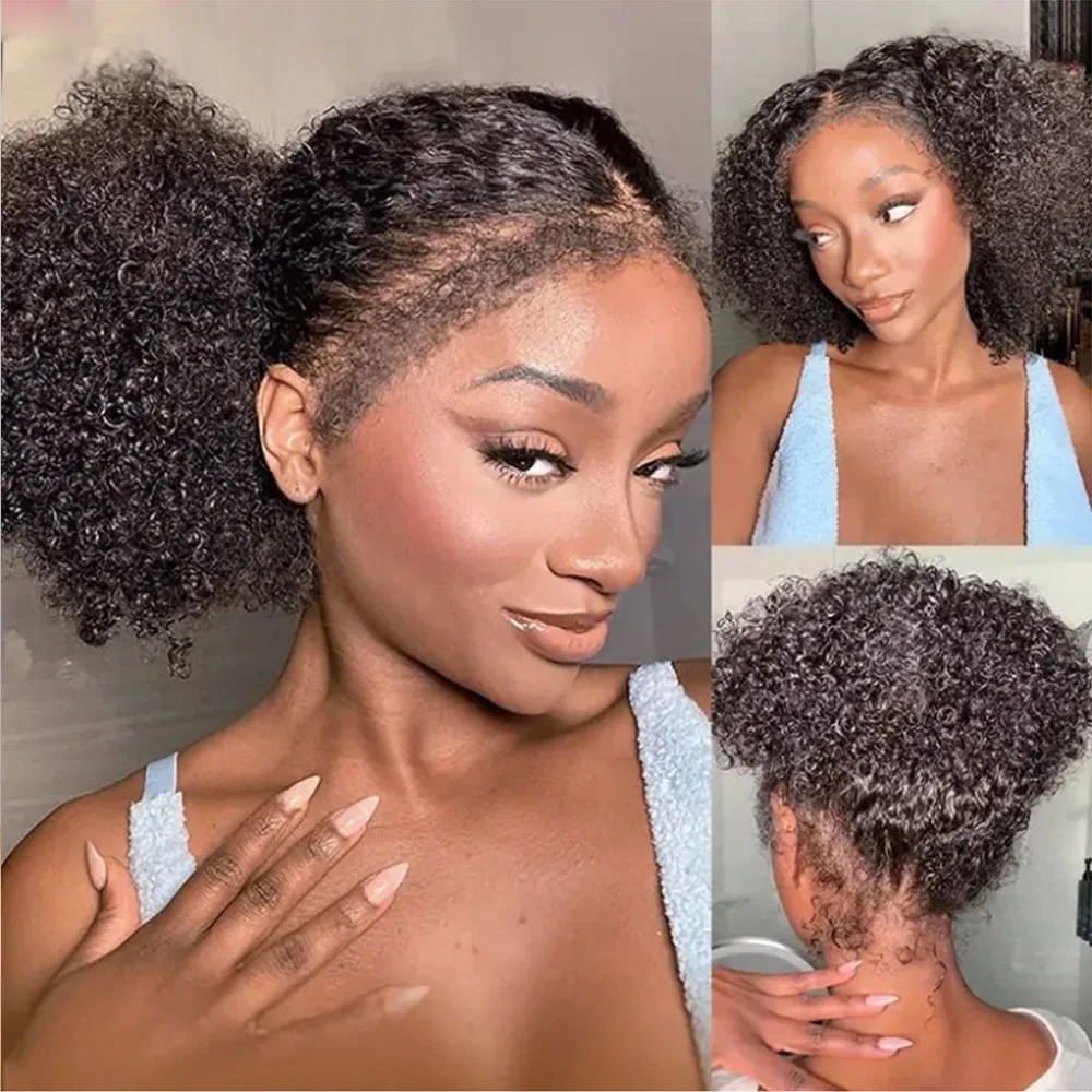 4C kinky Edges Invisible Drawstring 360 Full 13x6 HD Lace Front Wigs Human Hair Wigs With Kinky Curly Wear And Go Around Glueless Wigs Human Hair For  - view 7