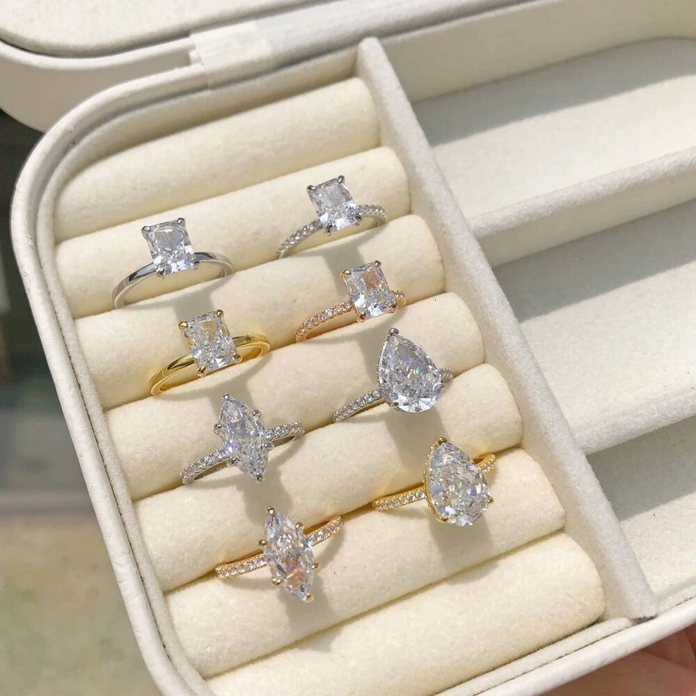 Wedding Rings F Color Crushed Ice Cut Lab CZ Sapphire 18K Gold Plated 925 Sterling Silver Ring Setting Gemstone Party Fine Jewelry Rings Gift For Wome - view 7