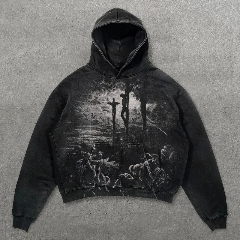 Rock American Style Sweatshirts for Men Loose Hip Hop Y2k Clothes Korean Harajuku Fashion Simple Man Hoodies Novelty And In 260715CJ - view 6