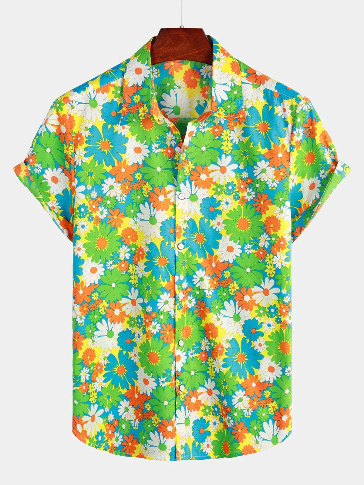 Mens Striped Casual Holiday Short Sleeve Orange Summer Button Down Shirt Hawaiian Shirt Summer Spring Lapel Button Down a260716 - view 3