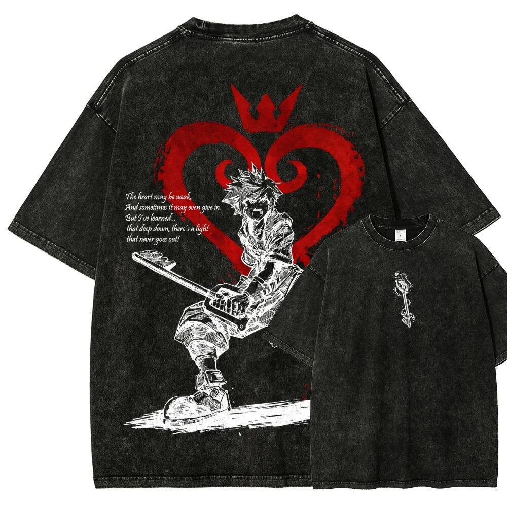 Hot Anime Kingdom Hearts New Model T-shirt Oversized personality Clothes Unisex Year round clothing Washed Retro Fashion 26Y0716