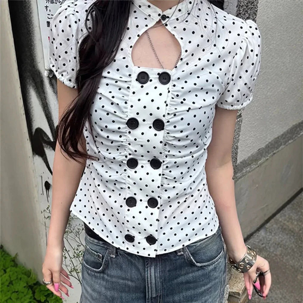 Fashionable American retro y2k sexy girl cutout double-breasted short-sleeved T-shirt a summer versatile top for women 260716 - view 4