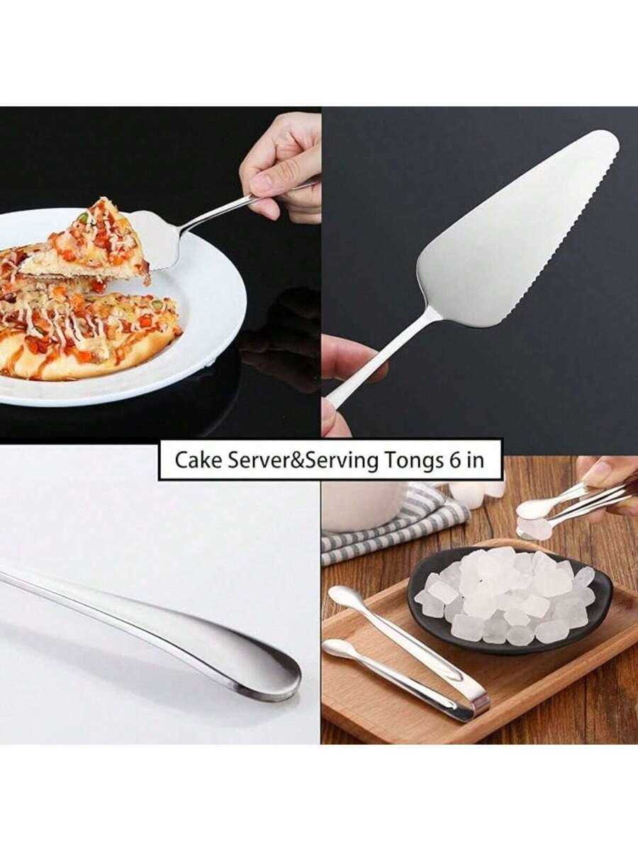11 PCS Serving Utensils Stainless Steel Spoons Forks Tongs Pie Server Great For Buffet Catering Banquet Party Dining Sets H260717 - view 8