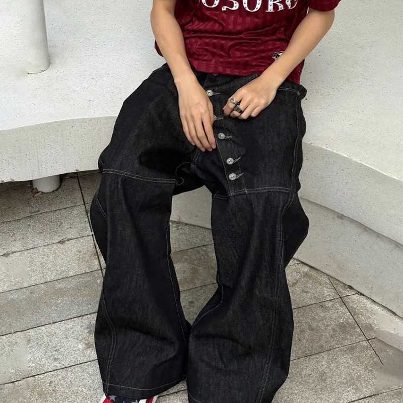 Curved Korean Buckle High Street Jeans Autumn MenS Loose Straight Leg Pants Black Wide Leg Pants Casual Pants Hip-Hop Pants J2607016 - view 4