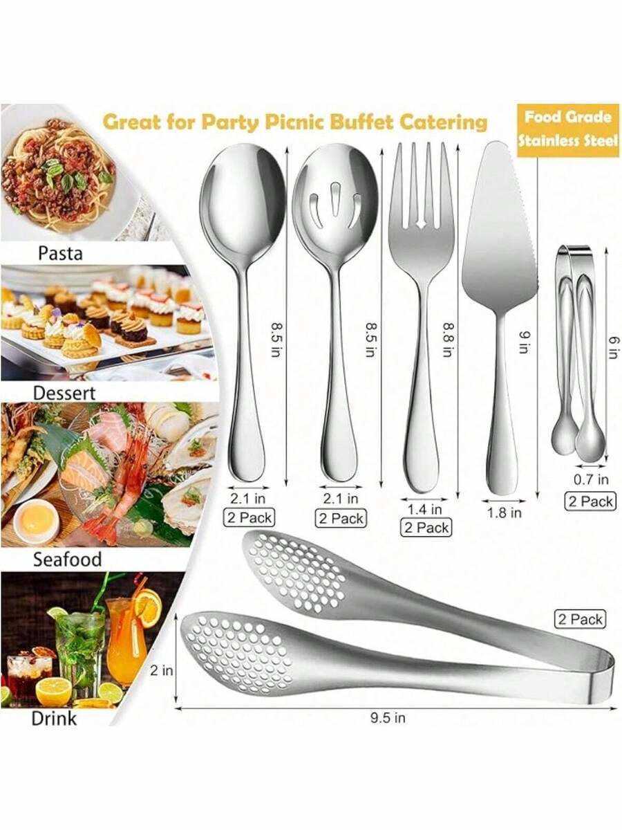 11 PCS Serving Utensils Stainless Steel Spoons Forks Tongs Pie Server Great For Buffet Catering Banquet Party Dining Sets H260717 - view 5