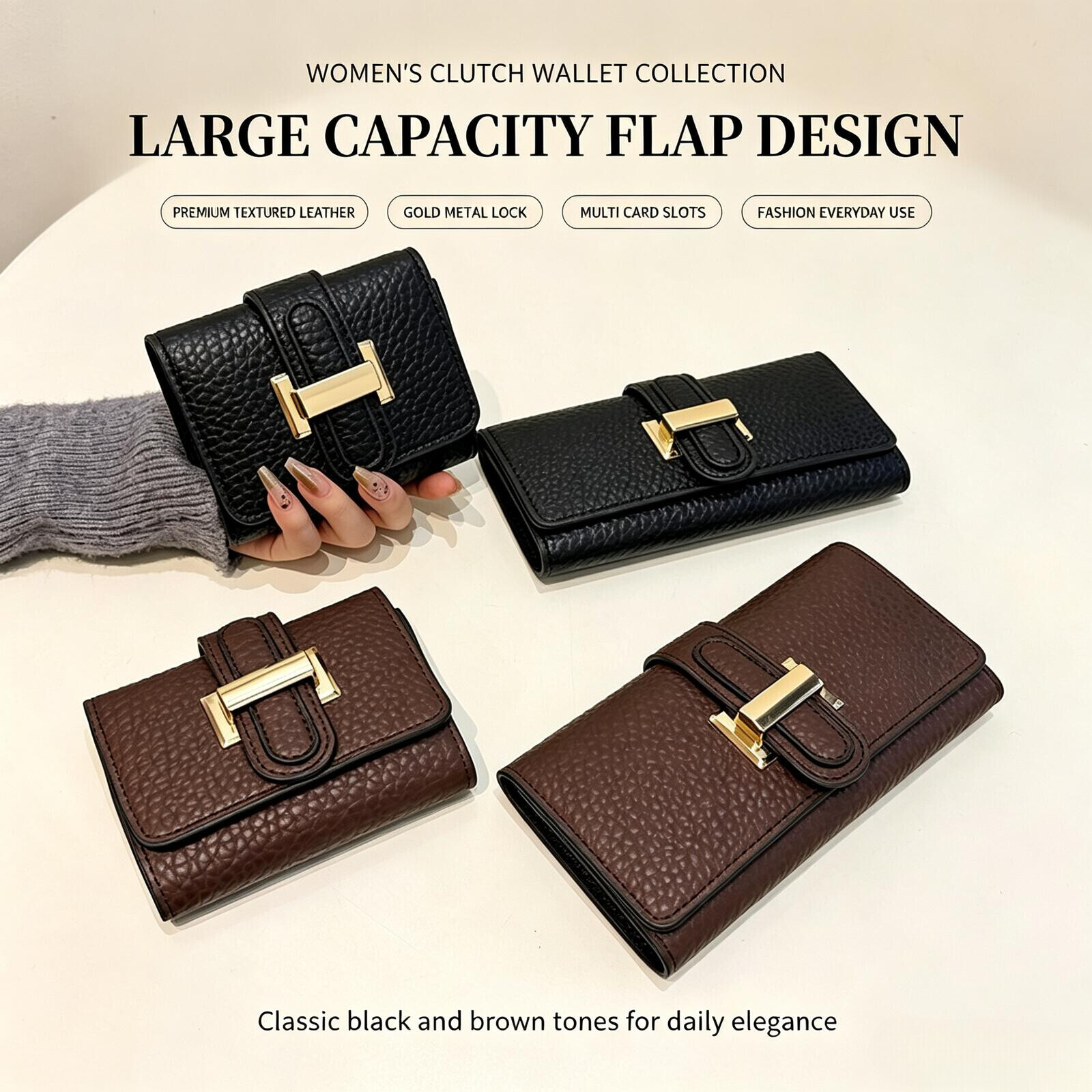 Designer Bag Handheld for Women, Long Large Capacity, Multiple Card Slots, Simple Short Style, Trendy High-end Fashion, New Litchi Texture Wallet - view 4