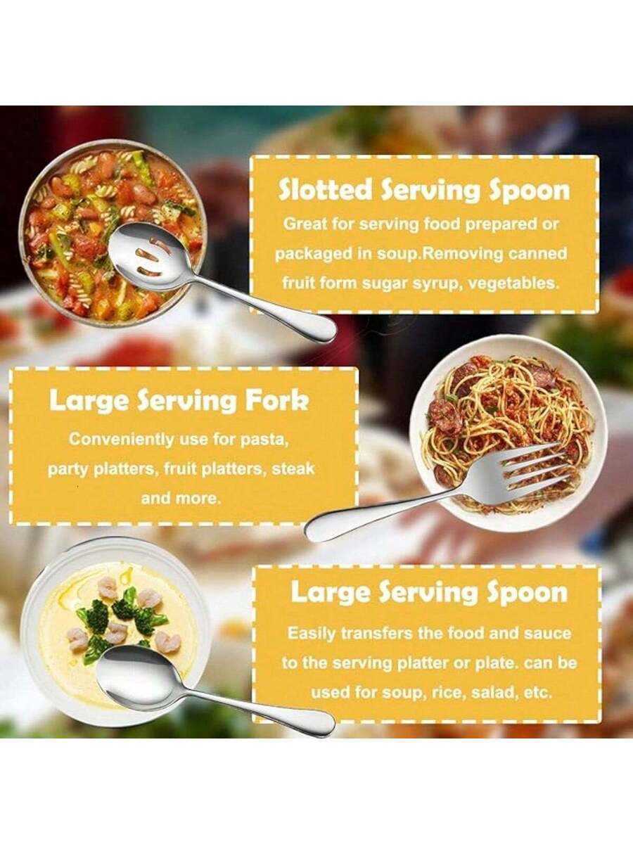 11 PCS Serving Utensils Stainless Steel Spoons Forks Tongs Pie Server Great For Buffet Catering Banquet Party Dining Sets H260717 - view 6