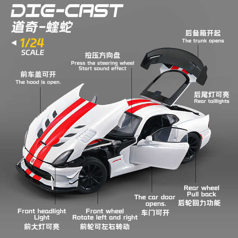 XLG Alloy Car Model 124 Dodge Viper Sports Car with Sound and Light Pull-Back Toy Car Sound Effect Model Display Piece L260717QR3L - view 5