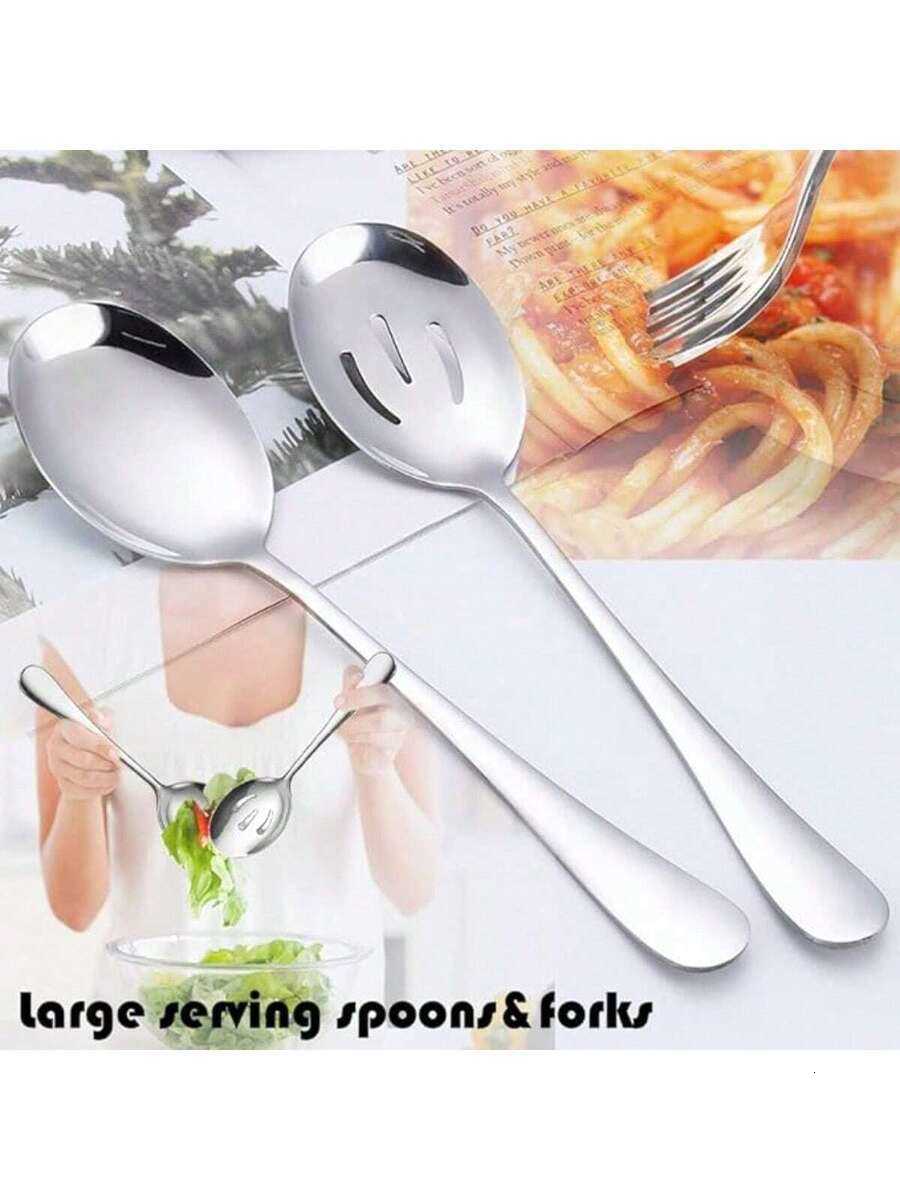 11 PCS Serving Utensils Stainless Steel Spoons Forks Tongs Pie Server Great For Buffet Catering Banquet Party Dining Sets H260717 - view 4