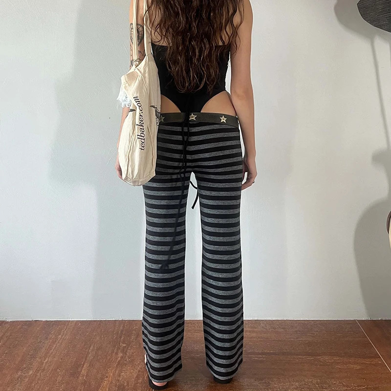Fairy Coquette Low Waist Lounge Sweatpants Y2k Striped Wide Leg Pants Preppy Teen Girl Vintage Long Trousers Workout Streetwear 260716 - view 4