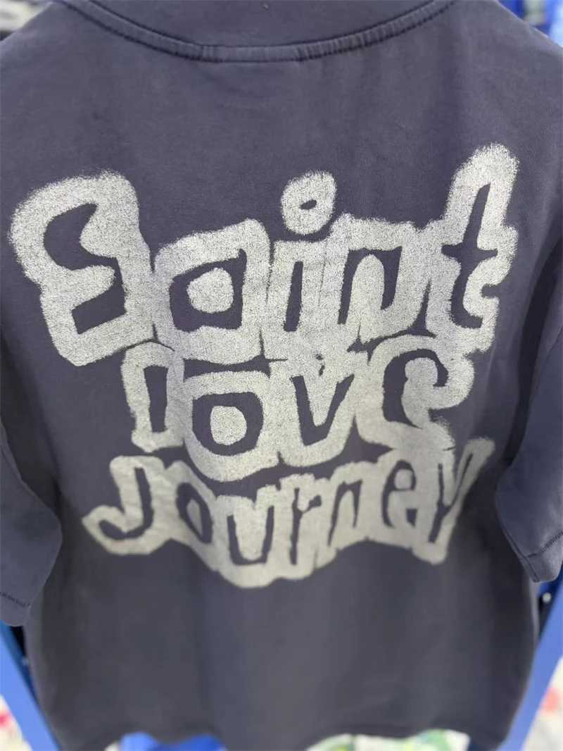 Mx6 Vintage Letter Pattern SAINT Printed Washed Cotton High Street Casual Short Sleeve Loose Comfortable Fashion T-shirt Men J260711 - view 7