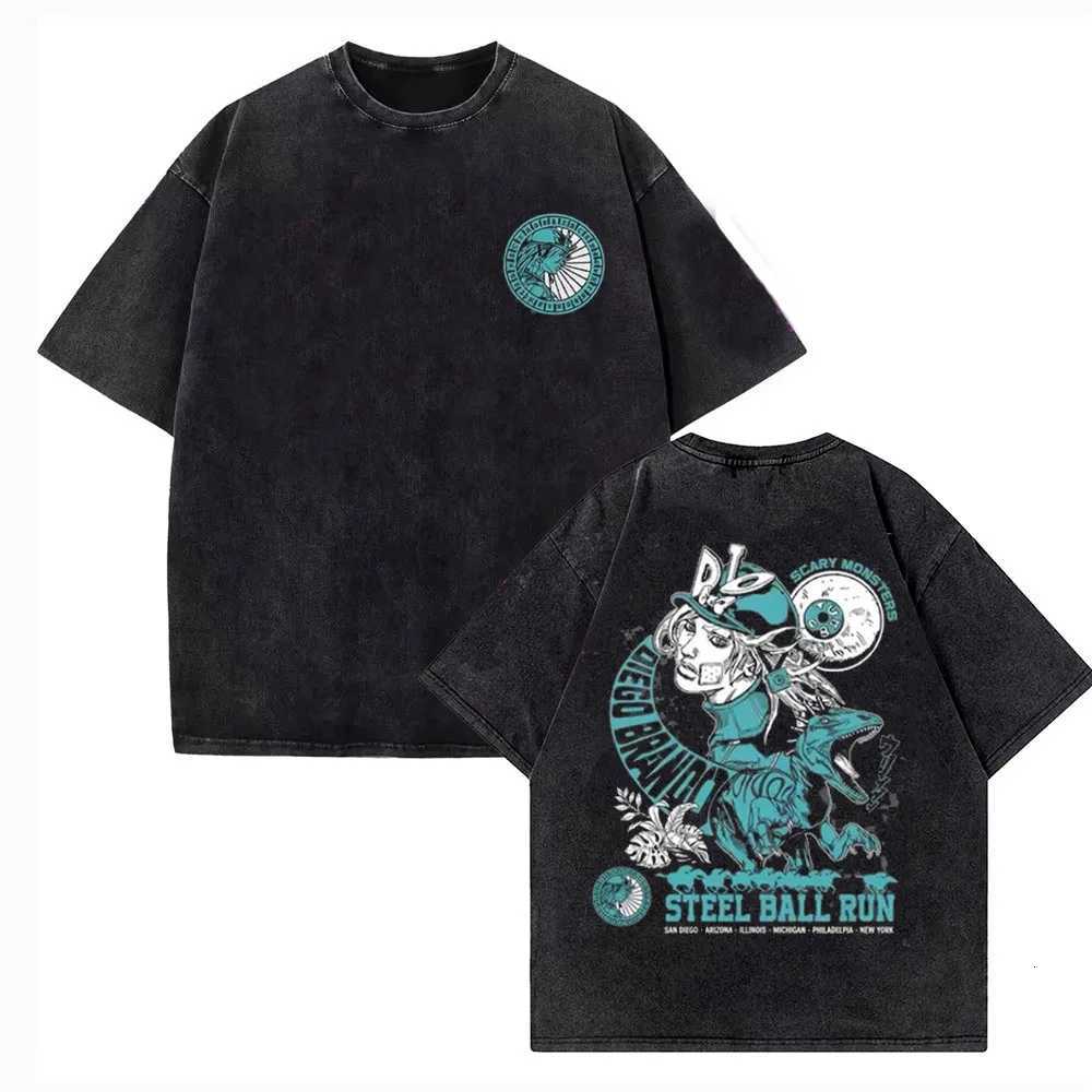 T-shirts Anime JoJo Bizarre Adventure Gyro Zeppeli Manga Graphic Print T-shirt Men Women Vintage Washed Cotton Casual T Shirt J260711 - view 4