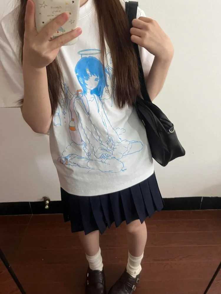 Kimotimo Japanese Y2k Cute Print White Short Sleeve Tops Women Summer New O-neck Loose Casual T-shirts Sweet Anime Grunge Tees J260717 - view 5