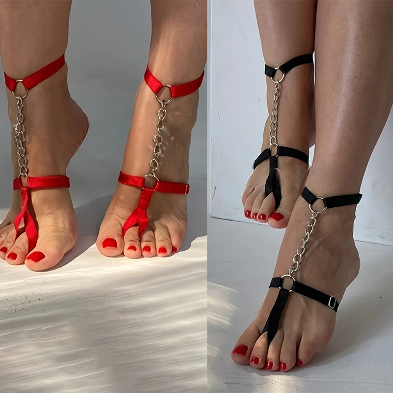 Chain Gothic Black Elastic Band Bandage Anklet Bracelet For Women High Heel Summer Barefoot Ankle Sandals Prom Foot Belt260717 - view 3