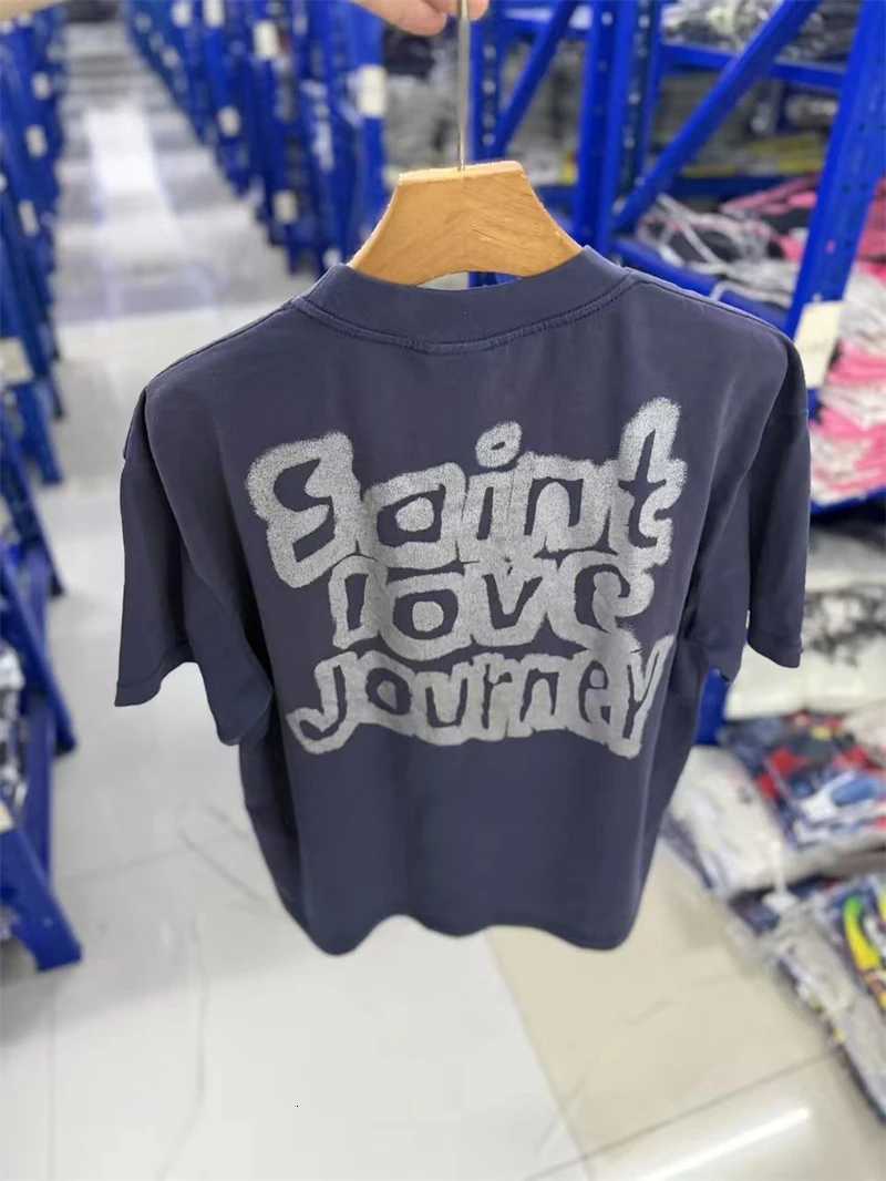 Mx6 Vintage Letter Pattern SAINT Printed Washed Cotton High Street Casual Short Sleeve Loose Comfortable Fashion T-shirt Men J260711 - view 5