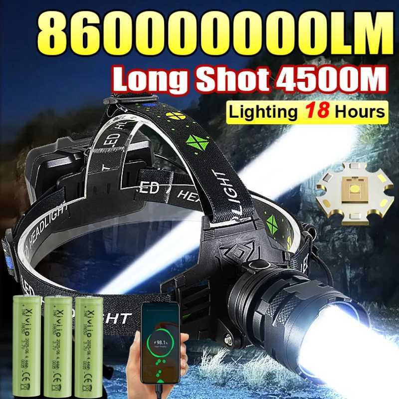 860000000LM Ultra Powerful LED Headlamp Super Bright Long Range 4500M Head Flashlight Rechargeable Head Lantern Fishing Hunting H260718