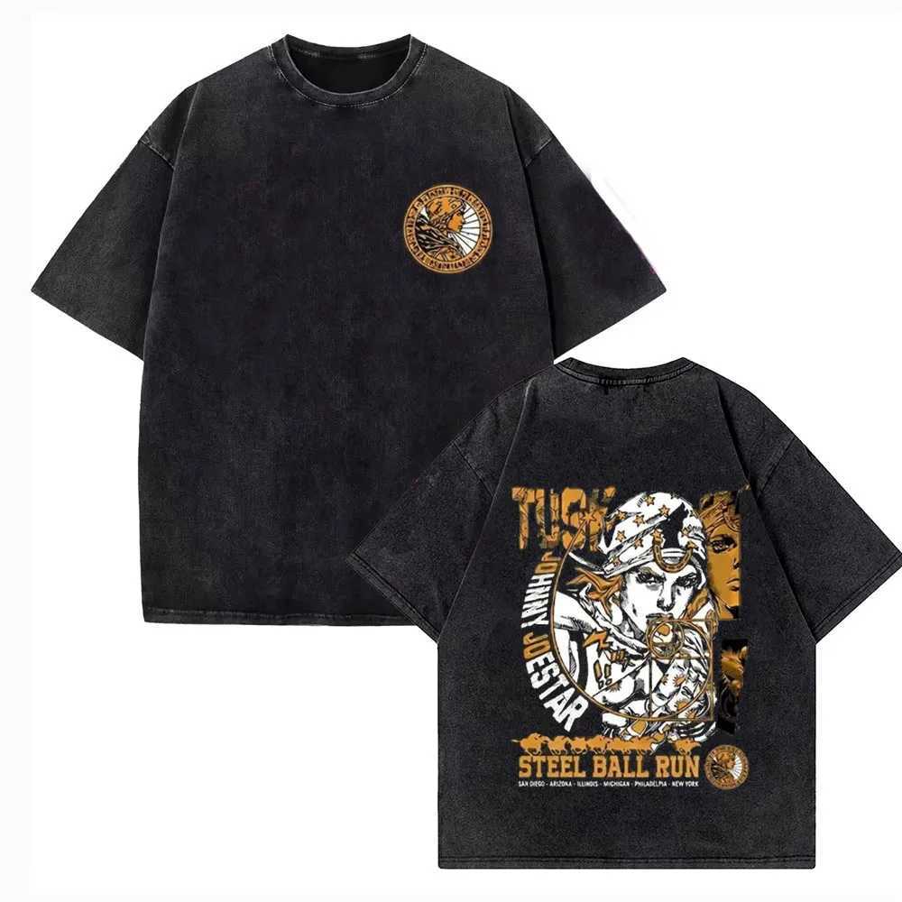 T-shirts Anime JoJo Bizarre Adventure Gyro Zeppeli Manga Graphic Print T-shirt Men Women Vintage Washed Cotton Casual T Shirt J260711 - view 6