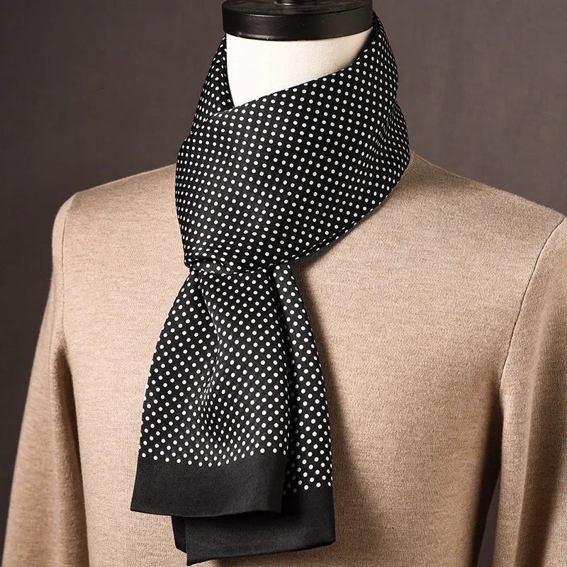 Blue Polka Dots Scarf Men 100 Mulberry Silk Scarves Business Suit Accessories Foulard Fashion Gifts for Man Double Layer Fits 260717 - view 3