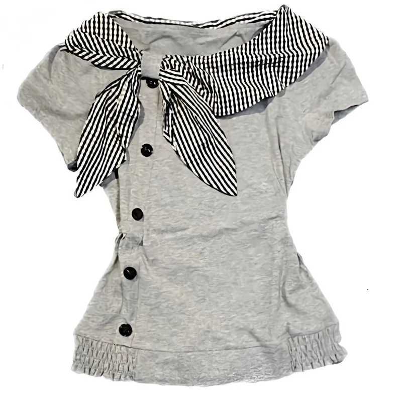 Sailor Irregular Plaid Kimotimo Retro Collar T-shirt Women Japanese Y2k Aesthetic Short Sleeve Tops Sweet Single Breasted Tees J260717 - view 6
