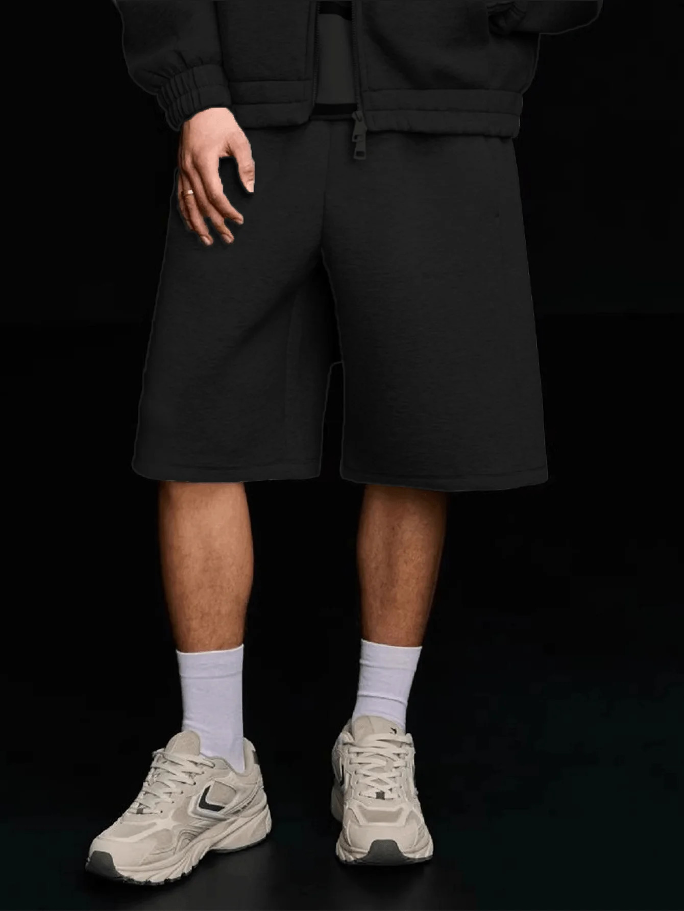 arrival Unisex trendy black shorts loose fit Y2K street punk casual straight leg wide-leg shorts men clothing sweatpants 260717 - view 3