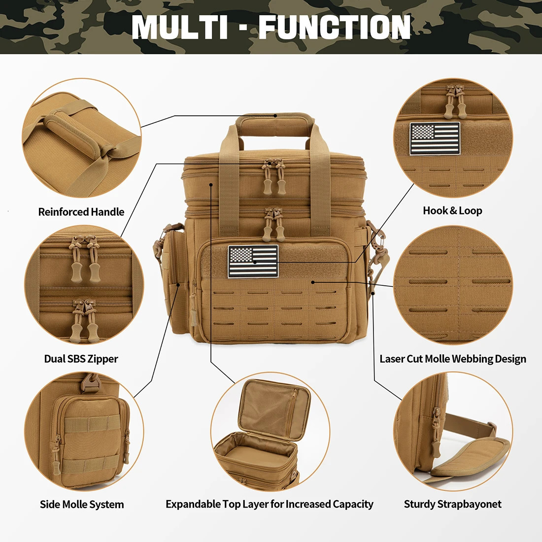 Tactical Lunch Box Expandable 18L Insulated Cooler Bag Leak Proof for Work Camping Outdoor Picnic MOLLE Weave Strap 260706 - view 4