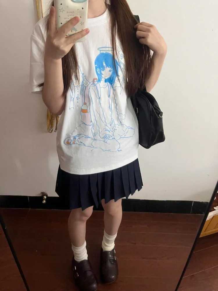 Kimotimo Japanese Y2k Cute Print White Short Sleeve Tops Women Summer New O-neck Loose Casual T-shirts Sweet Anime Grunge Tees J260717 - view 6