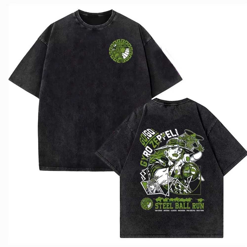T-shirts Anime JoJo Bizarre Adventure Gyro Zeppeli Manga Graphic Print T-shirt Men Women Vintage Washed Cotton Casual T Shirt J260711 - view 3