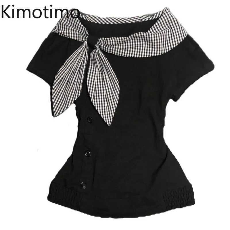 Sailor Irregular Plaid Kimotimo Retro Collar T-shirt Women Japanese Y2k Aesthetic Short Sleeve Tops Sweet Single Breasted Tees J260717 - view 5