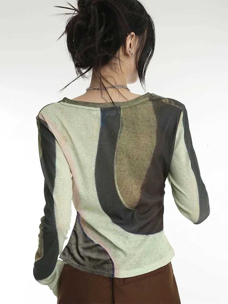 Shirt Yedinas Tie Dye T Women Long Sleeve Vintage Ladies Tops Grunge Aesthetic Tops Eurphoria Retro Tshirts Autumn Y2k Tees J260718 - view 6
