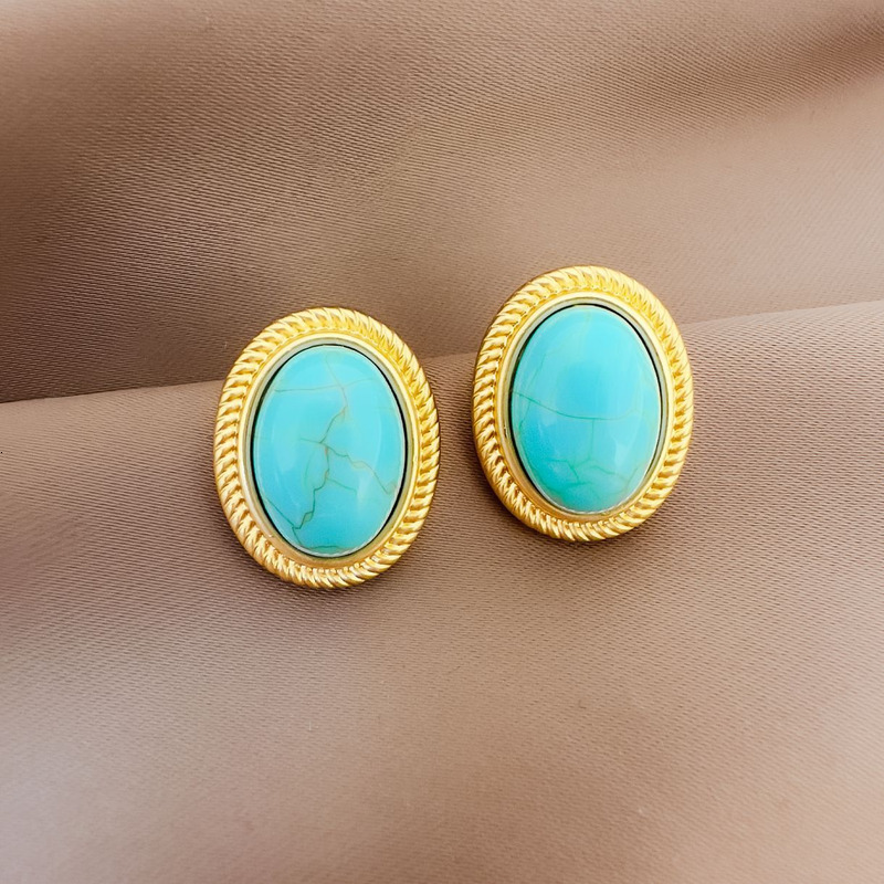 Earrings Luxury Jewelry Exquisite Four Leaf Clover Turquoise Elegant High End Blue Crystal Geometric Simple Personality Earrings Jewlery Designer For  - view 3