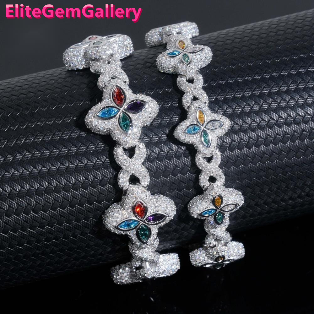 Zuanfa China Source Factory Multiple Options 18mm 15mm Flower Bracelet Cuban Link Chain Moissanite Infinity Links Bracelet