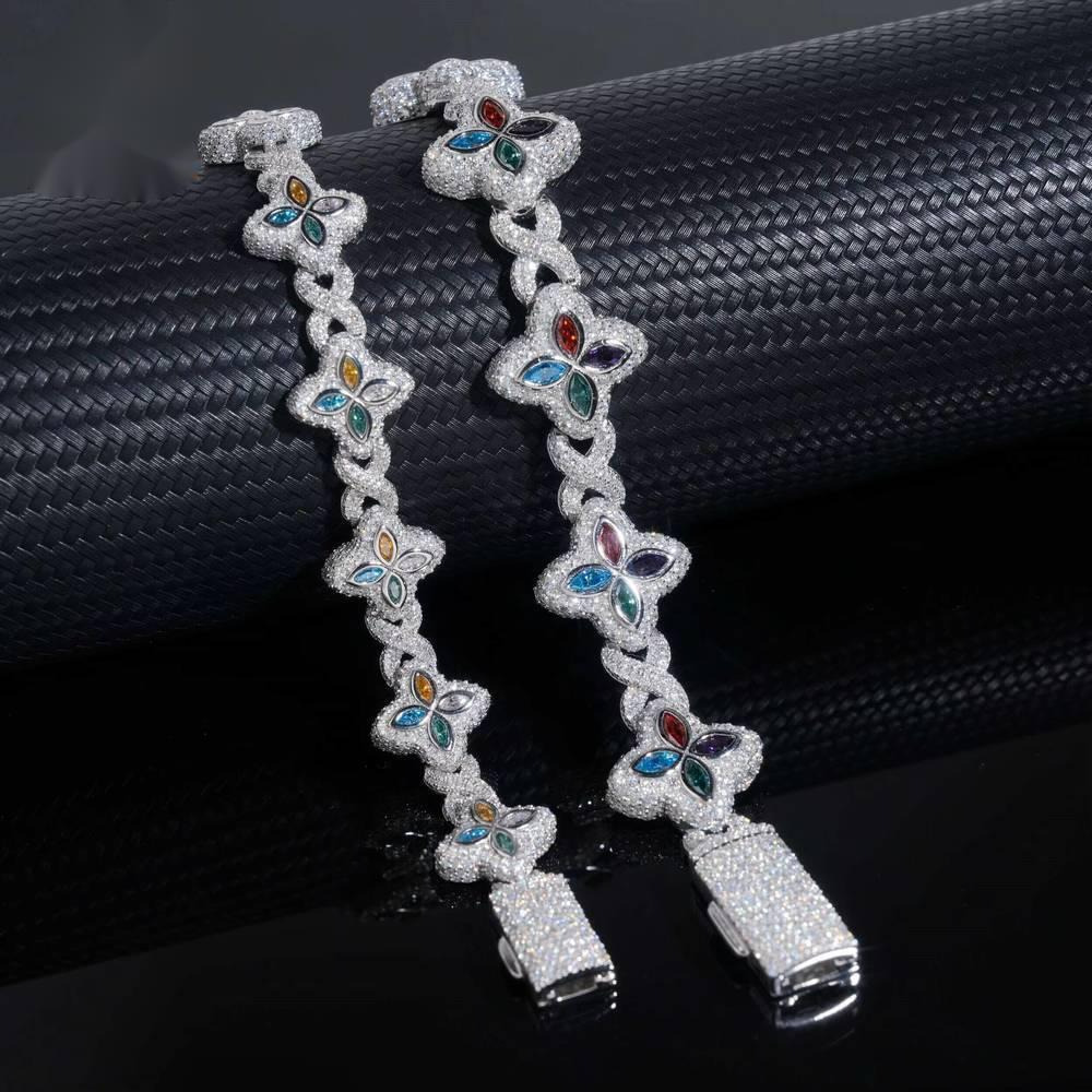 Zuanfa China Source Factory Multiple Options 18mm 15mm Flower Bracelet Cuban Link Chain Moissanite Infinity Links Bracelet - view 3