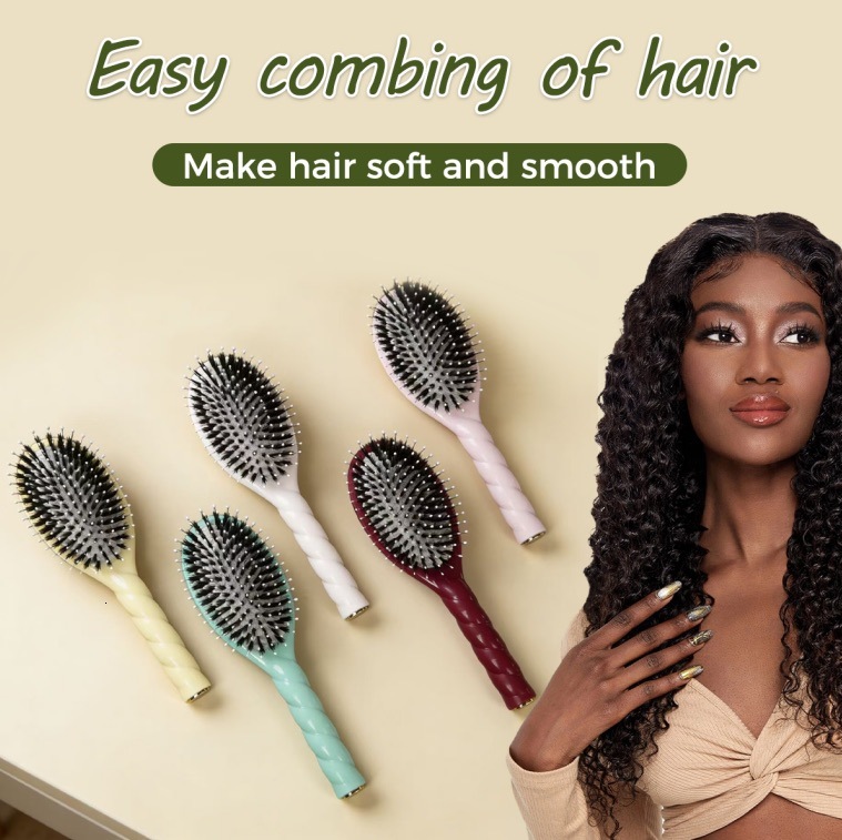 Luxury Hair Brushes Large Size Boar Bristle Brush Air Cushion Comb Scalp Massage Detangling Hair Styling Tool Fast Shipping Y260718 - view 3