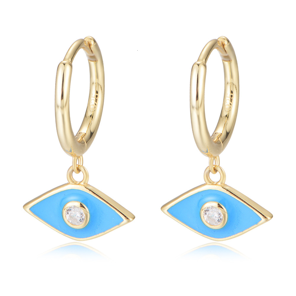 New vintage oil-drip series, s925 sterling silver devil's eye resin Moissanite drop earrings - view 6