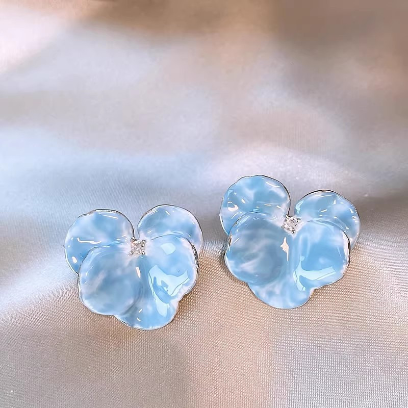 Earrings Luxury Jewelry Exquisite Four Leaf Clover Turquoise Elegant High End Blue Crystal Geometric Simple Personality Earrings Jewlery Designer For  - view 7