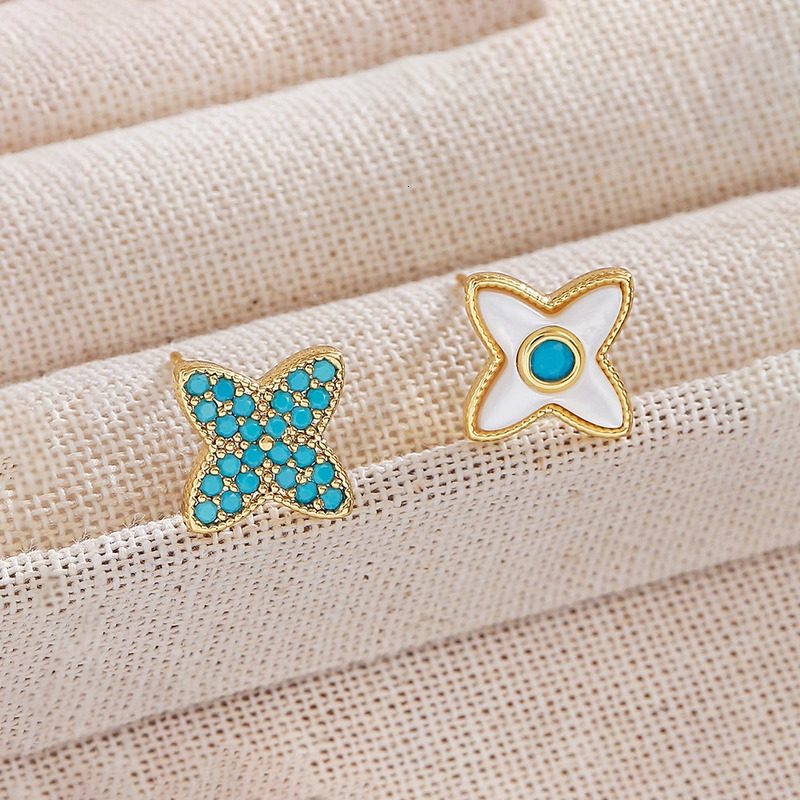 Earrings Luxury Jewelry Exquisite Four Leaf Clover Turquoise Elegant High End Blue Crystal Geometric Simple Personality Earrings Jewlery Designer For  - view 5