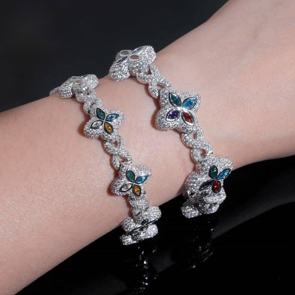 Zuanfa China Source Factory Multiple Options 18mm 15mm Flower Bracelet Cuban Link Chain Moissanite Infinity Links Bracelet - view 7