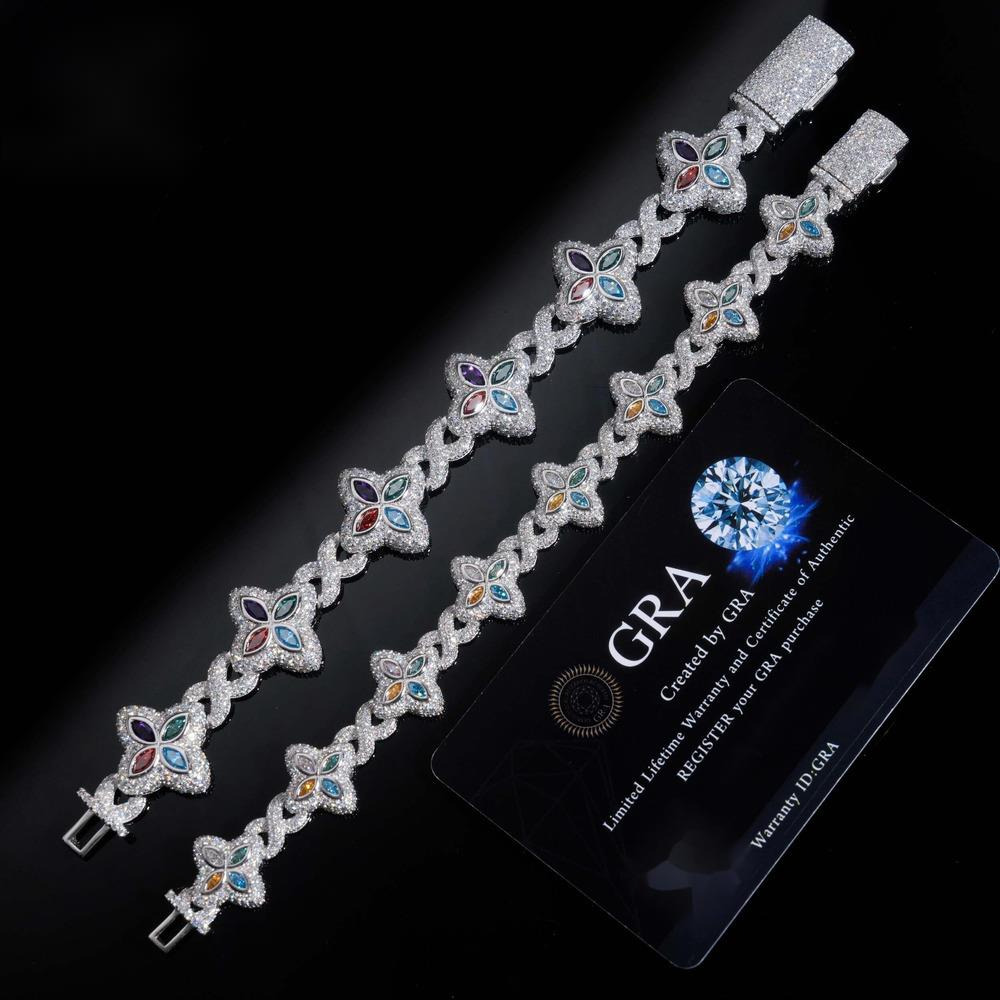 Zuanfa China Source Factory Multiple Options 18mm 15mm Flower Bracelet Cuban Link Chain Moissanite Infinity Links Bracelet - view 5