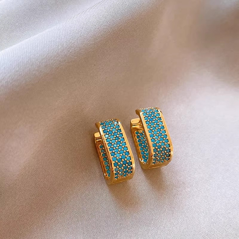 Earrings Luxury Jewelry Exquisite Four Leaf Clover Turquoise Elegant High End Blue Crystal Geometric Simple Personality Earrings Jewlery Designer For  - view 6