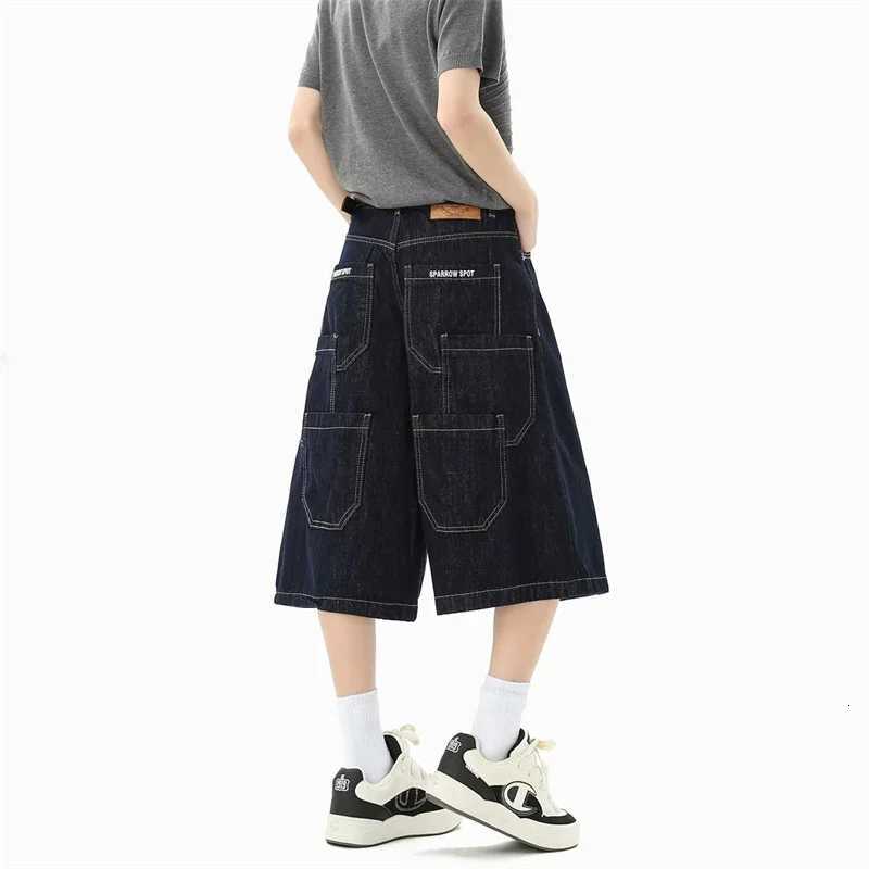 Mens High Street Multi-Pocket Summer Y2K Cargo Jorts American Casual Straight Leg Baggy Denim Shorts Hip Hop Retro Short JeansJ260713 - view 3