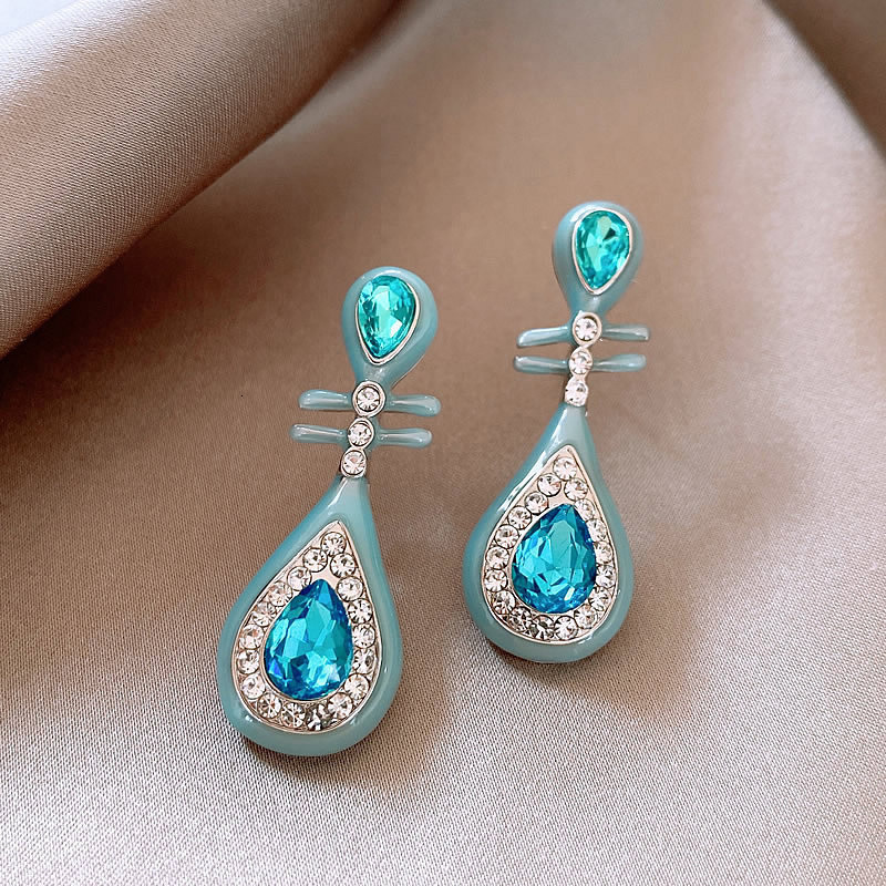 Earrings Luxury Jewelry Exquisite Four Leaf Clover Turquoise Elegant High End Blue Crystal Geometric Simple Personality Earrings Jewlery Designer For  - view 9