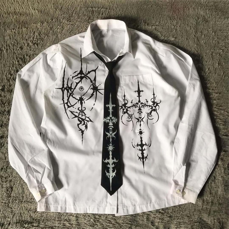 Y2K Gothic Style Long Sleeves Shirt Affliction Harajuku Retro V-neck Shirt Men Skull Scripture Printing Tee Fashion Cotton Tops 260717CJ - view 7