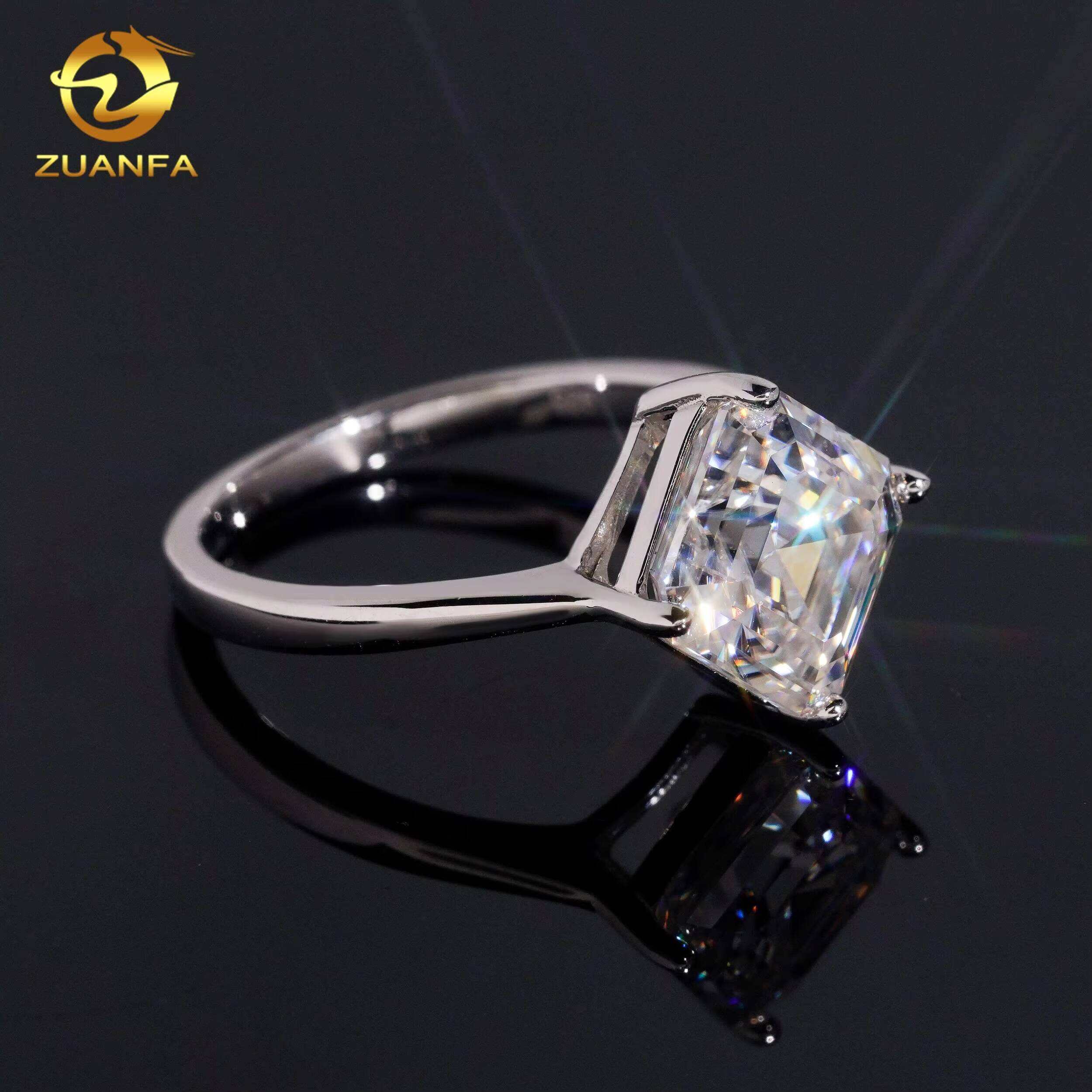 Factory Price Asscher Cut Engagement 925 Silver Gold Plated Classic Design Passes Diamond Test Moissanite Wedding Ring - view 3