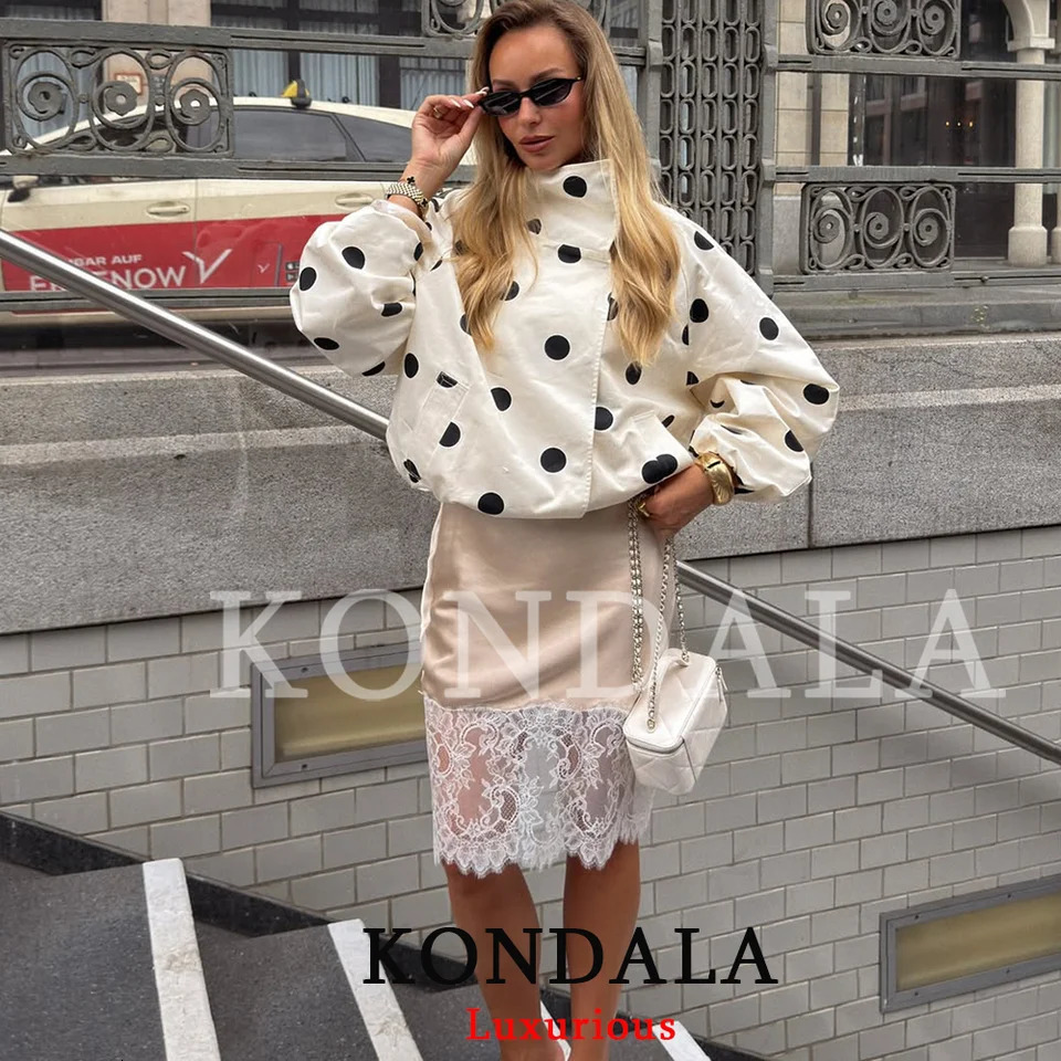 KONDALA Casual Polka Dot Bomber Jackets Long Sleeve Pockets Elegant Women Outwear Fashion 2026 Fall Streetwear Y2K Girl Jackets 260716 - view 7