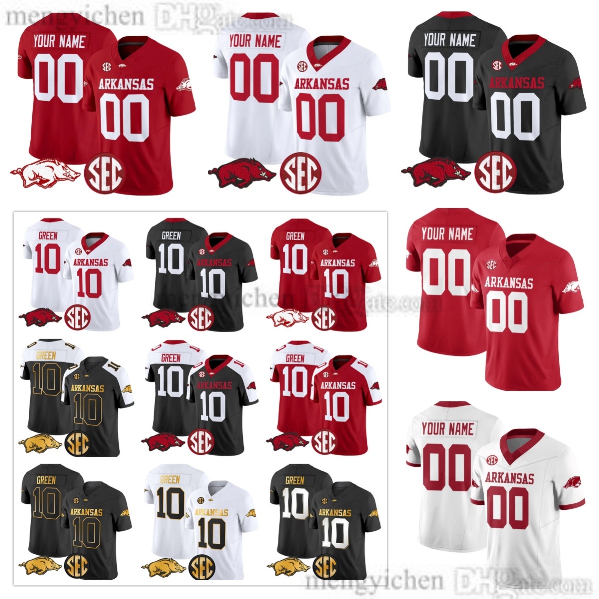 Maglie Da Calcio Razorback Del Nuovo Arkansas College Da Uomo 10 Taylen Green T…