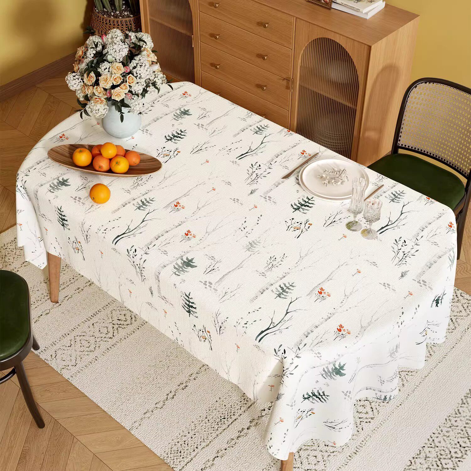 YL-38966 Custom Pastoral Style Tablecloth Rectangular, Maintenance Free, Waterproof, Oil Proof, and Heat Resistant Suitable for Dining Tables and Coff